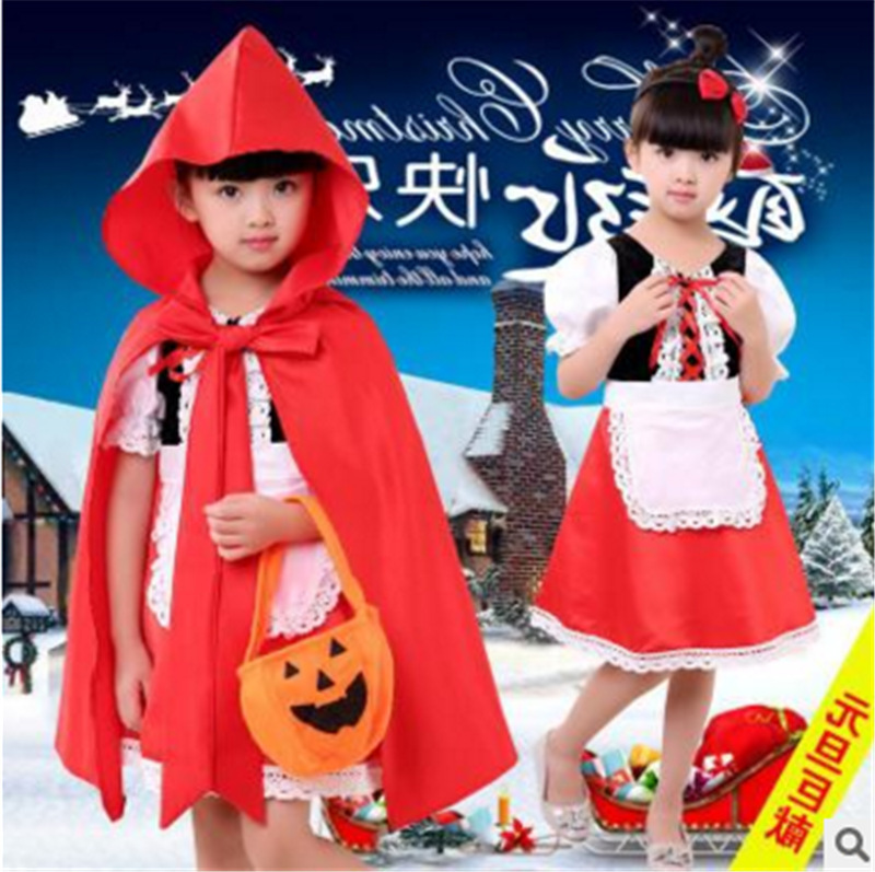 Christmas Children's Performance Toddler Masquerade Female Fairy Tale Halloween Little Red Riding Hood Costume Princess Dress