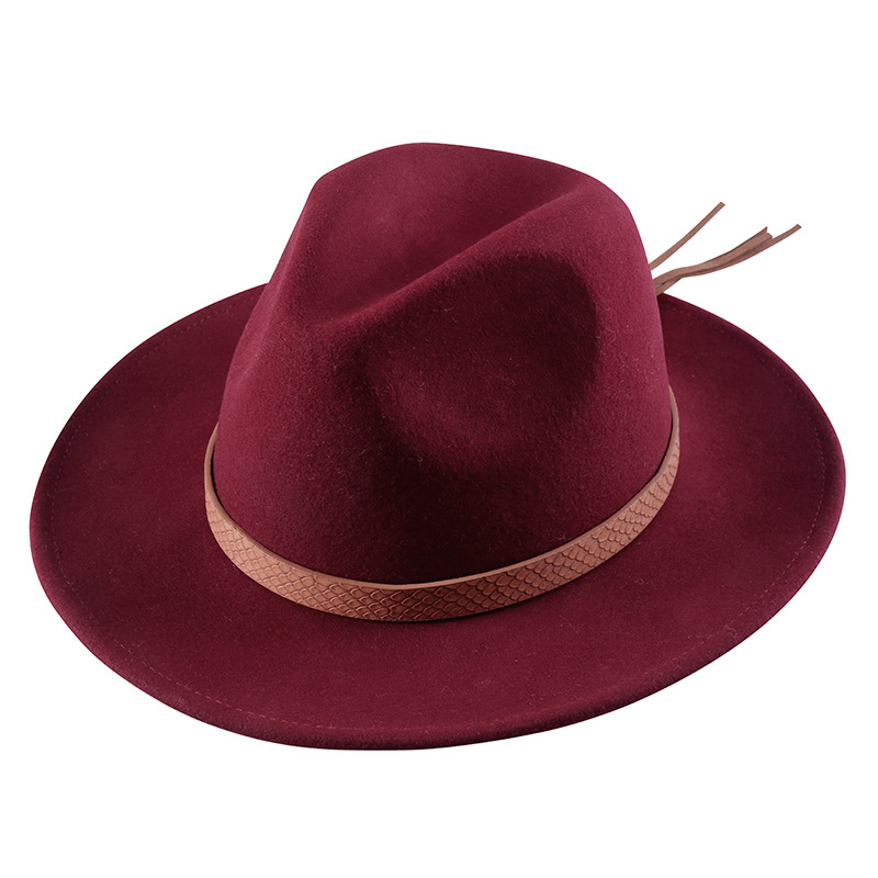 Sombrero de fieltro sombrero de copa lana pura moda europea y americana británica sombrero de lana moda estilo occidental cinturón Jazz sombrero fábrica al por mayor
