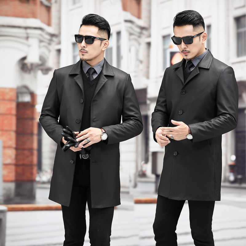 海宁真皮皮衣男绵羊皮春秋新款中长款上衣小西装外套青年商务休闲|ms