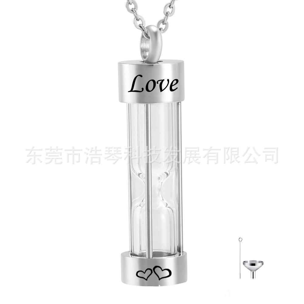 Амазонка Взрывы титановая сталь Стеклянные песочные часы могут открыть прах кулон Мемориал пепел домашних животных ожерелье эссенция масло бутылка