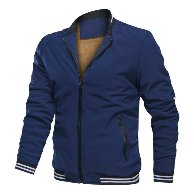 Men’s baseball collar stripe Plush coat casual versatile jacket in autumn and winter