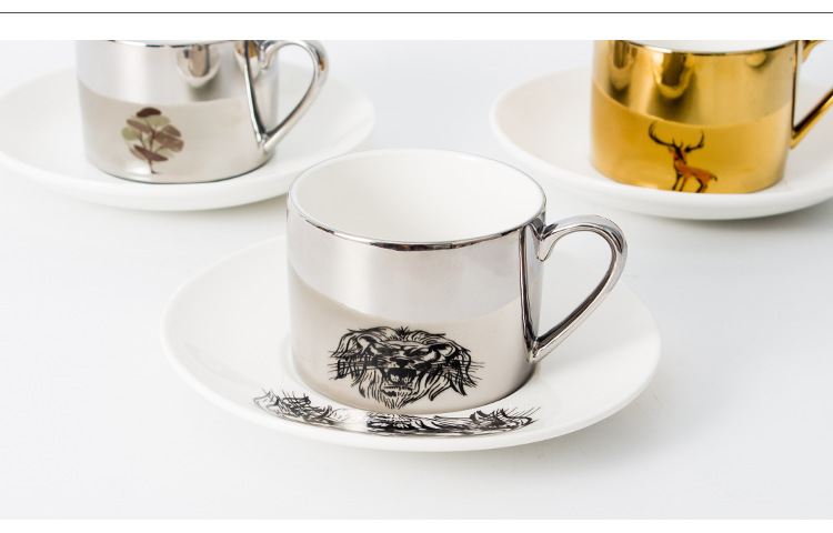 创意电镀镜面倒影咖啡杯带盘子logo定制欧式咖啡杯碟下午茶杯套装