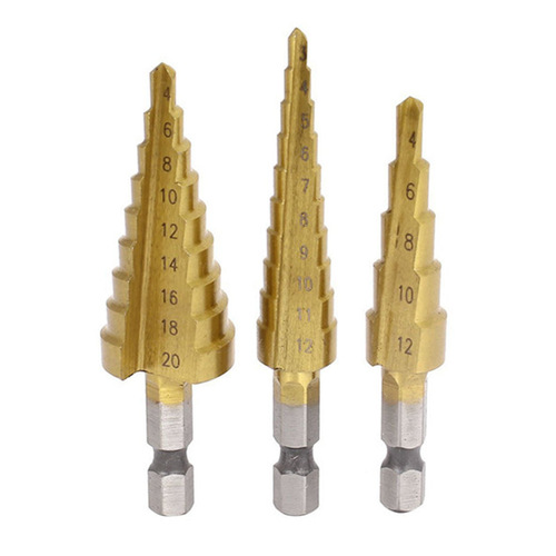 3pc metric hexagonal handle step drill, metal fixed point drilling drill set, bagged step drilling pagoda drill