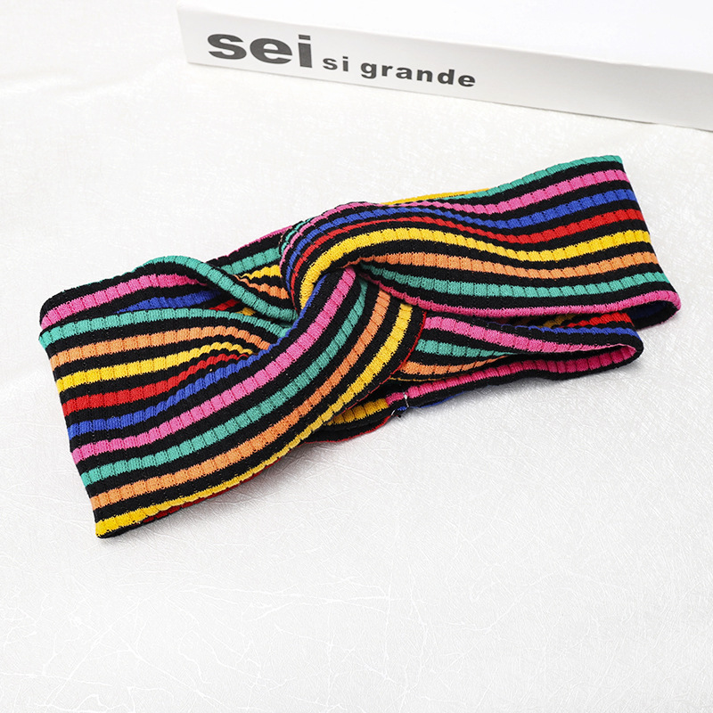 Rainbow Striped Headband Autumn And Winter Hot Sale Knotted Headscarf display picture 2