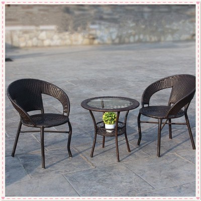 藤椅三件套小茶幾室內陽台桌椅組合戶外休閑簡約庭院藤編靠背椅子