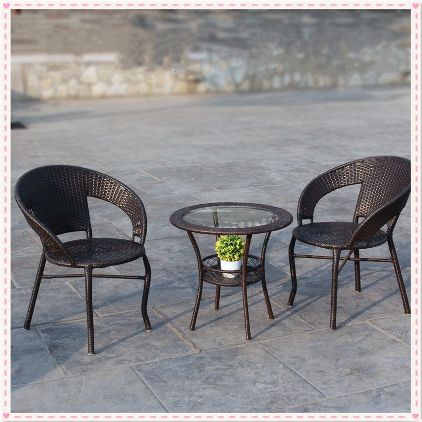 藤椅三件套小茶幾室內陽台桌椅組合戶外休閑簡約庭院藤編靠背椅子