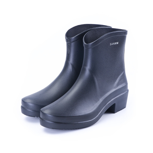 Cross-border fashion short-tube high-heeled rain boots for women, adult PVC rain boots, waterproof rubber shoes, non-slip work Martin water boots