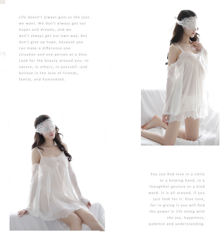 Spaass Lingerie, Sexy Off-Shoulder-Strëmp, Kleed, Perspektiv Mesh-Wimperen, Pyjama-Uniform, Verführerescht Set_voghion.com