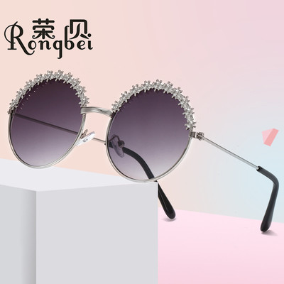 B112金屬圓框點漆帶眉太陽鏡小孩男女地攤街拍個性圓眼睛墨鏡