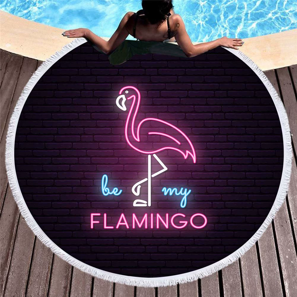 Вышитые европейские и американские 3D цифровой печати Фламинго пляжное полотенце Microfiber круглый кисточкой пляжный коврик