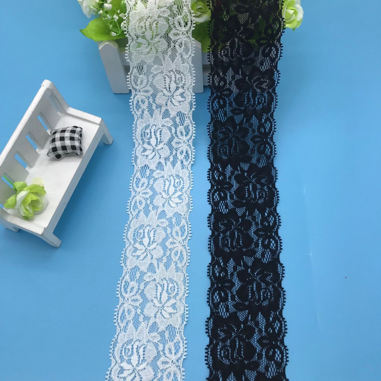 【闽达花边】婚纱围巾服装童装内衣文胸袜子辅料 弹力蕾丝花边6cm