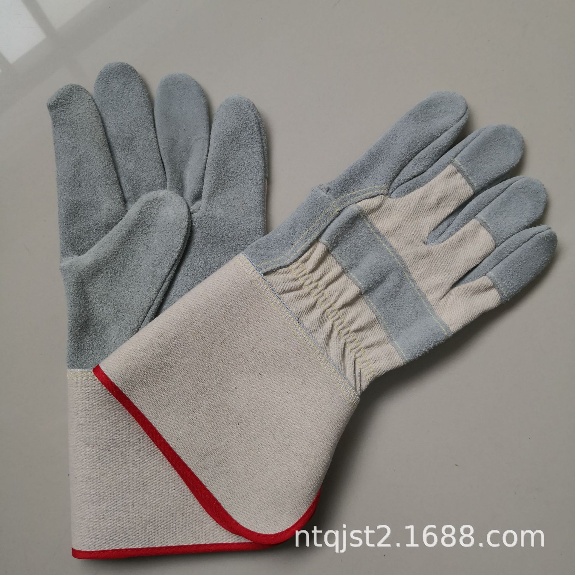 牛二层皮劳保手套 耐磨隔热牛皮手套 宽袖口加长皮手套 厂家批发