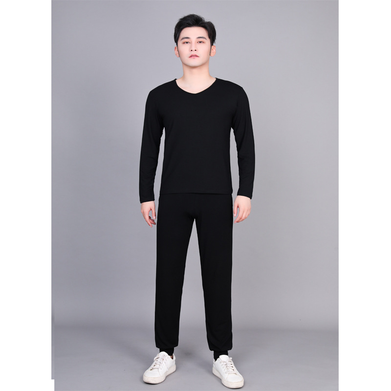 03 Black Long Sleeve V-Neck Suit