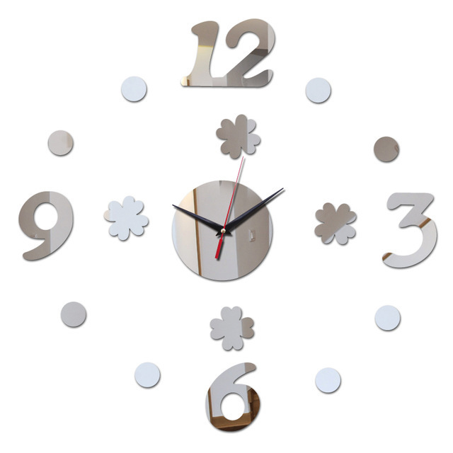 Creative acrylic three dimensional watch on wall, mirror effect, simple and elegant design