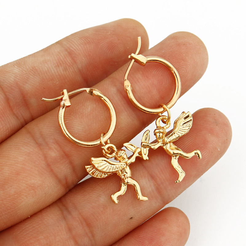 Cute Fashion Three-dimensional Angel Angle Pendant Earclip Earrings Women's Gold Silver Earrings Foreign Trade Earrings display picture 5