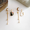 Temperament Simple Girls' asymmetric Star Moon Earrings Play Student Cute Cat Earrings Female 603E1