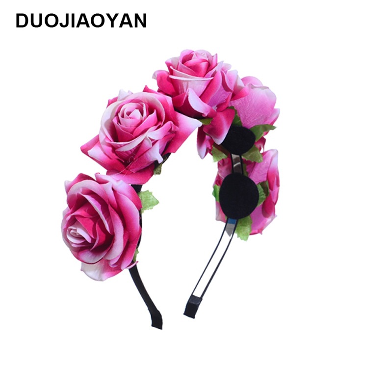160g Weight Headwear Classification Wedding, Travel Occasion Plaid, Flower Pattern Women'S Gender Fashion Style White, Pink, Red Color New Velvet Simulation Rose Flower Wreath Headband Wholesale Nihaojewelry 10