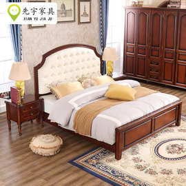 1.5米1.8米美式简约深色弧形床头白色软包皮质气压高箱储物实木床