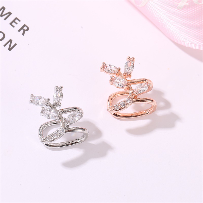 New Rose Ear Clip Zircon Ear Clip Sweet Leaf Curved Ear Bone Clip Earrings display picture 3