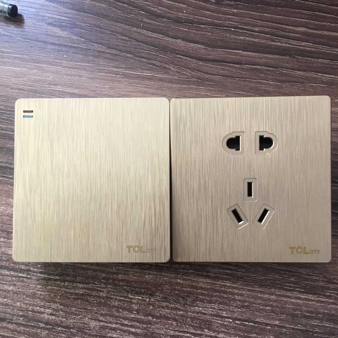 大面板香槟金拉丝 墙壁开关插座 G1金色拉丝面板家装酒店开关批发