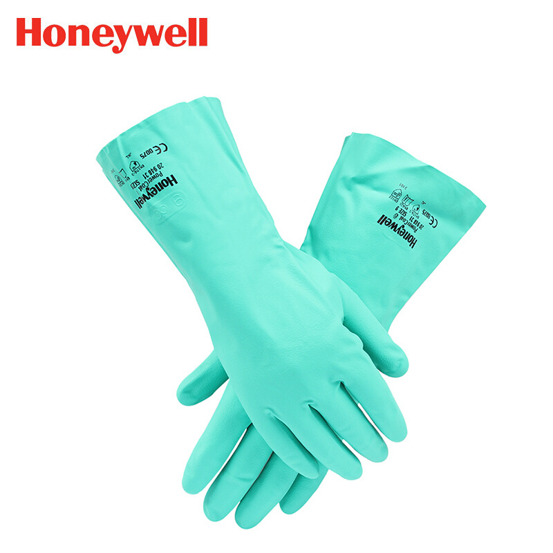 霍尼韦尔2094831防化手套 丁腈植绒防护手套 耐酸碱劳保手套