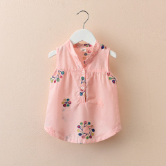 Baby Girls' Summer New Arrival Korean Style Fashion Embroidered Sleeveless Backless Top Comfortable Floral Blouse