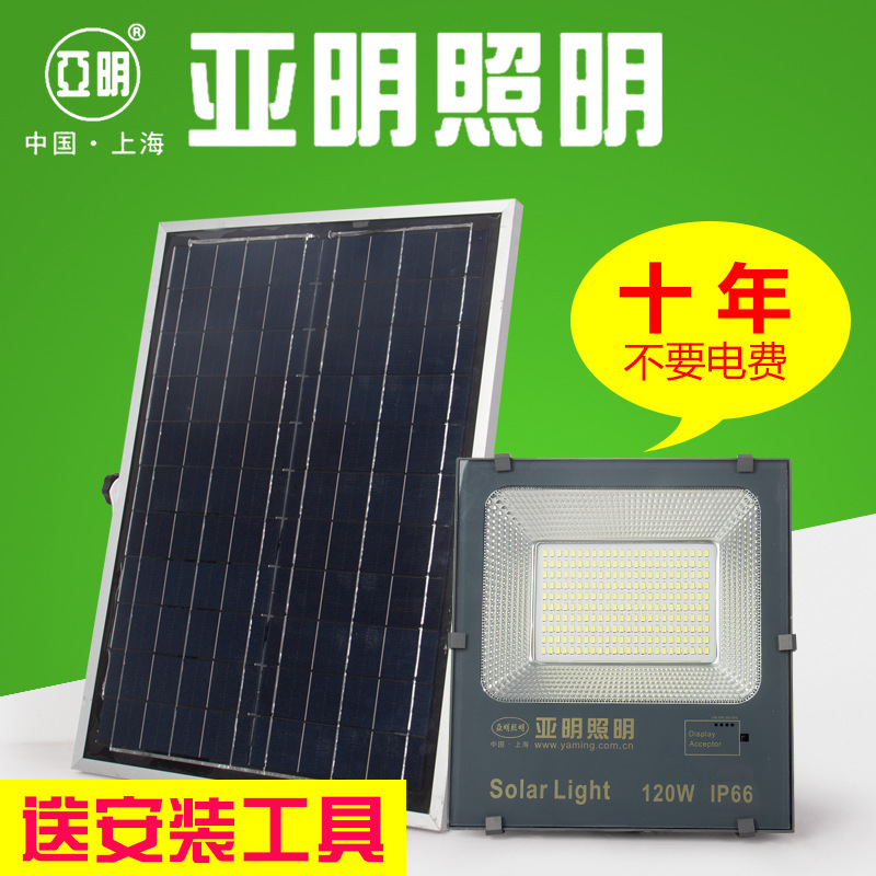 太阳能灯户外庭院灯超亮led新农村照明路灯100w家用亚明投光灯|ru