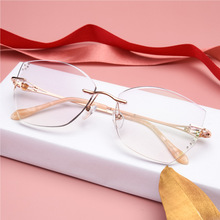 2019新款防蓝光复古网红眼镜框无框钻石切边眼镜批发98101