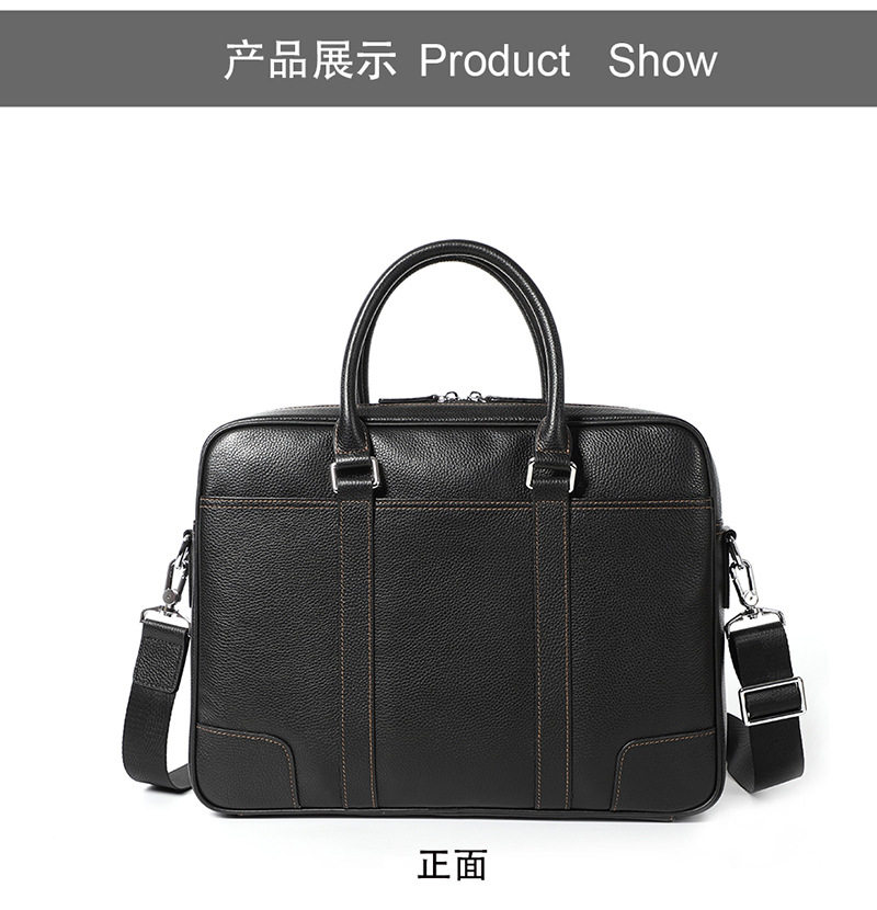 Túi xách công sở nam da bò thật dạng ngang đựng laptop 14 inch 39×28×8 cm — Màu đen dây nâu, Màu đen đường đen chi tiết 14