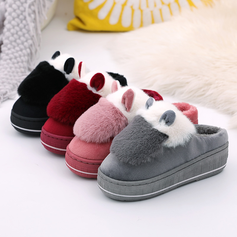 Sheep ears wedge warm cotton slippers la...