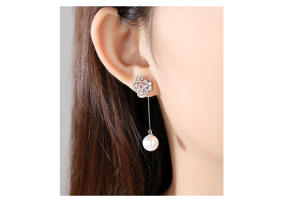 Jinsemi Papillon Boucles D'oreilles Coréenne Style Doux Femmes De Cuivre Incrusté Zirconium Longue Perle Pendentif Boucles D'oreilles Boucle D'oreille Cadeau display picture 3