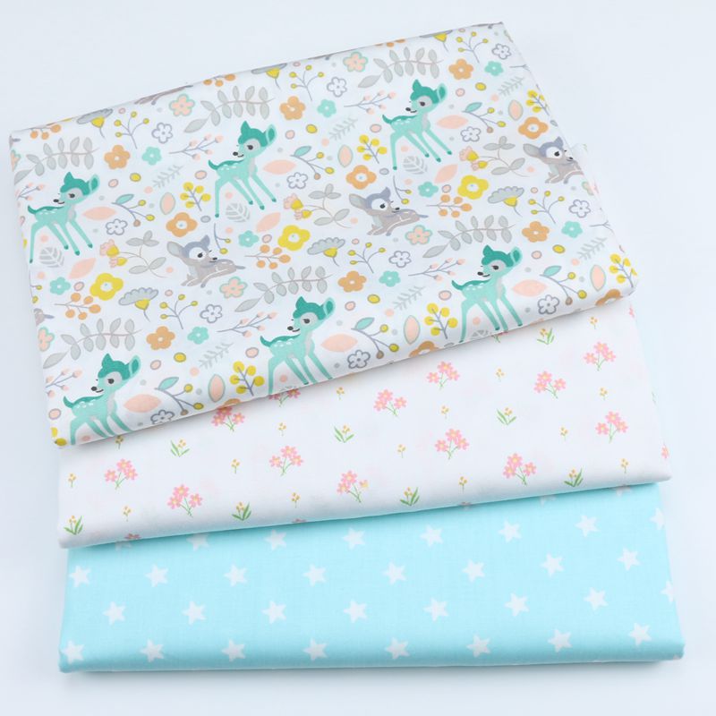 幼儿园小朋友三件套面料 儿童被套床品布 全棉布卡通小鹿斜纹布料
