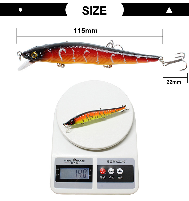 Sinking Minnow Fishing Lures 115mm14g Hard Plastic Baits Fresh Water Bass Swimbait Tackle Gear
