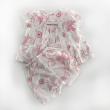 INS爆款儿童复古印花娃娃衫套装连衣裙 外贸高档女童春夏童装批发