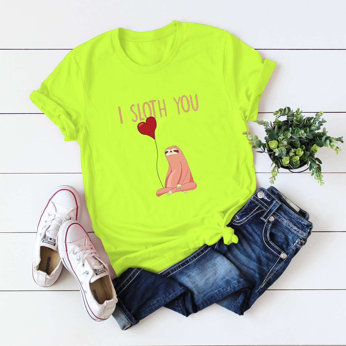 I sloth you letter printing T-shirt NSSN41938