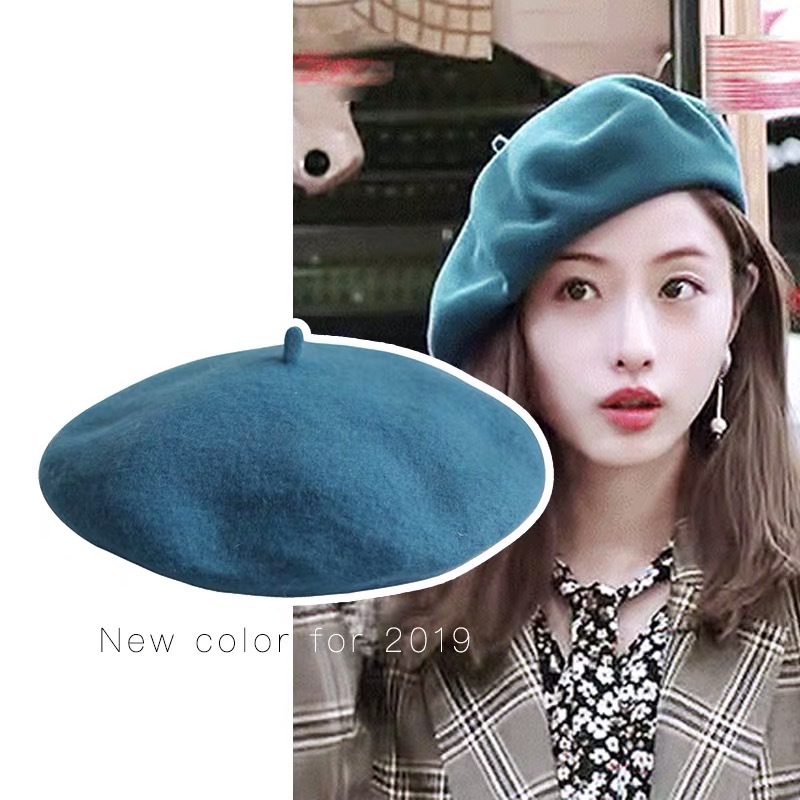 Ishihara Satomi Spain Same item wool Beret Painter cap Autumn and winter Peacock Bud cap