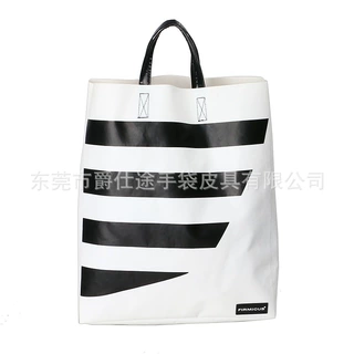 设计师原创夹网PVC手提包 时尚简约帐篷料单肩包环保篷布料水桶包