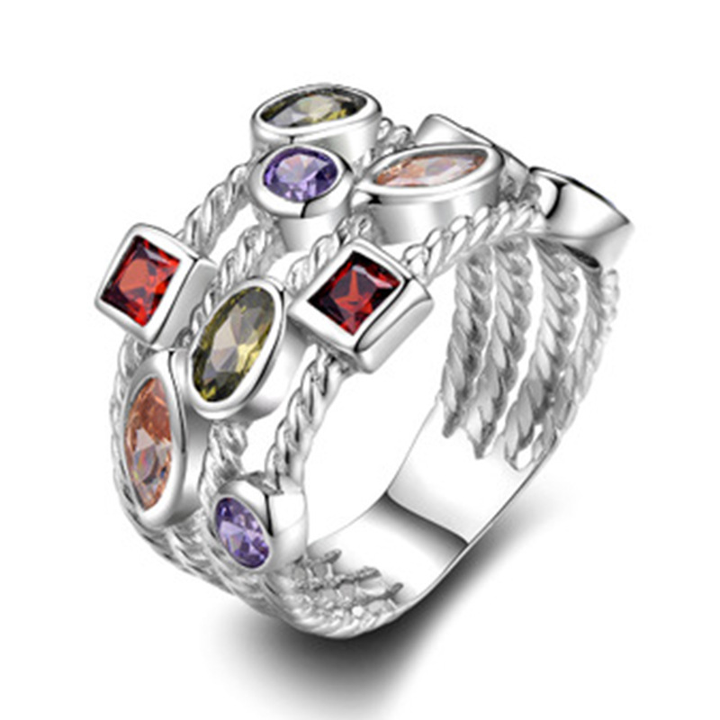 Geometric, Colorful Pattern Women'S Gender Inlay Design 1 Piece Geometric Colorful Rings Metal Zircon Women'S Retro Rings