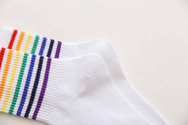 秋冬季全棉彩虹袜中筒袜子条纹情侣袜