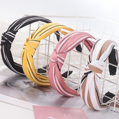 Amazon Cross-Border E-commerce: Women's Wide-Edge, Knot-Tied, Stylish & Versatile Headband in European and American-Style Striped Fabric