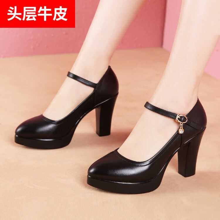 Aomalin Cheongsam Catwalk High Heels Women's Genuine Leather Thick Heel Thick Sole Waterproof Platform Professional Large Size Work Shoes Women's Fashion