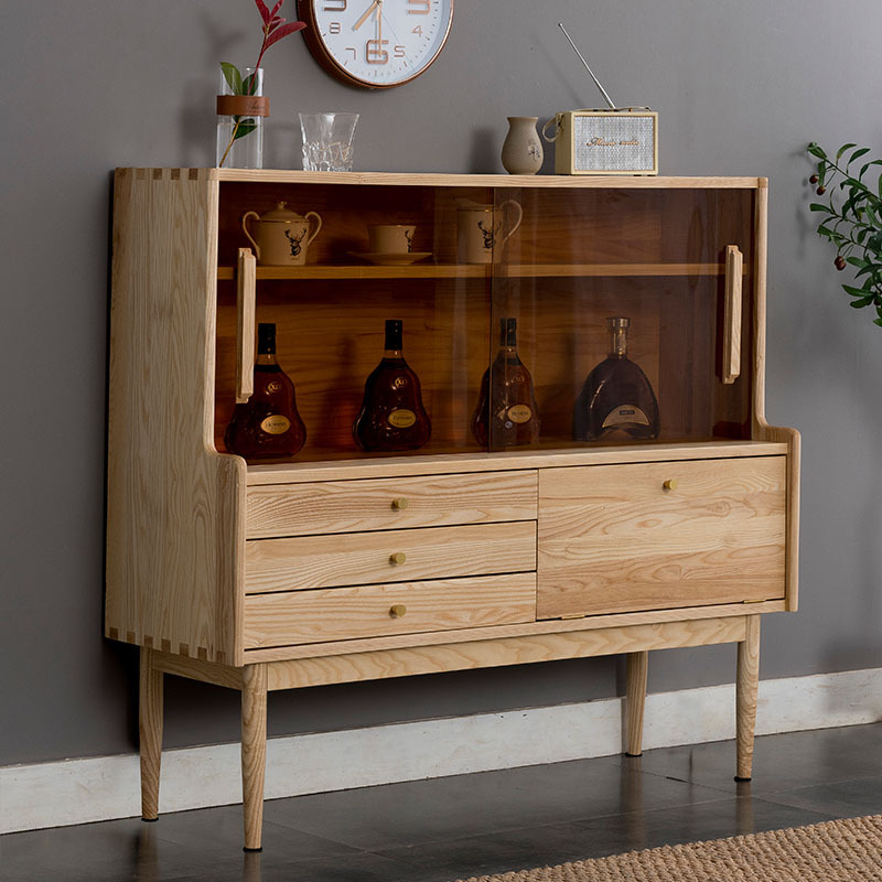 北欧日式实木客厅餐边柜现代简约茶水柜厨房多功能储物|ru