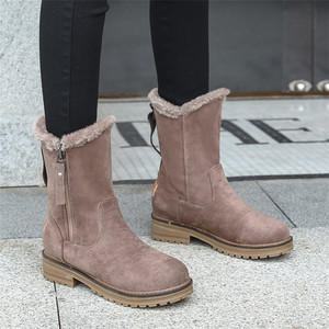 Leather Plush large low heel flat heel snow boots cow suede 