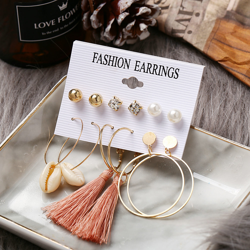 Acrylic Artificial Pearl Circle Tassel Earrings Set 6 Piece Set Hot Selling Earrings Wholesale Nihaojewelry display picture 39