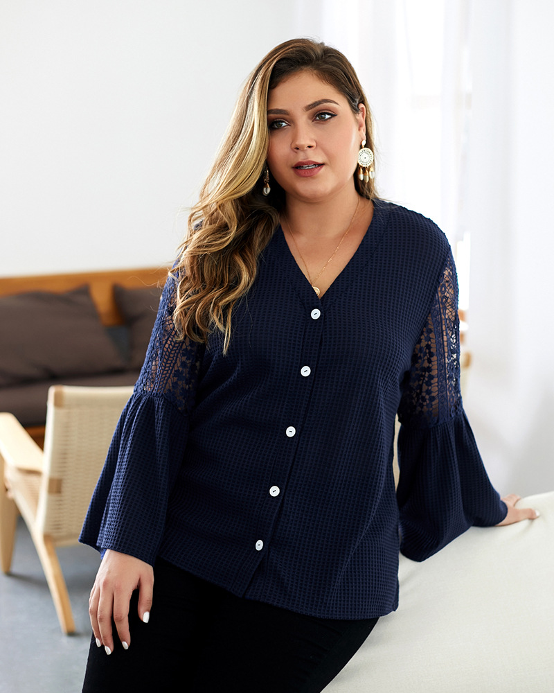 camisa de suéter de color sólido de talla grande para mujer NSQH7820