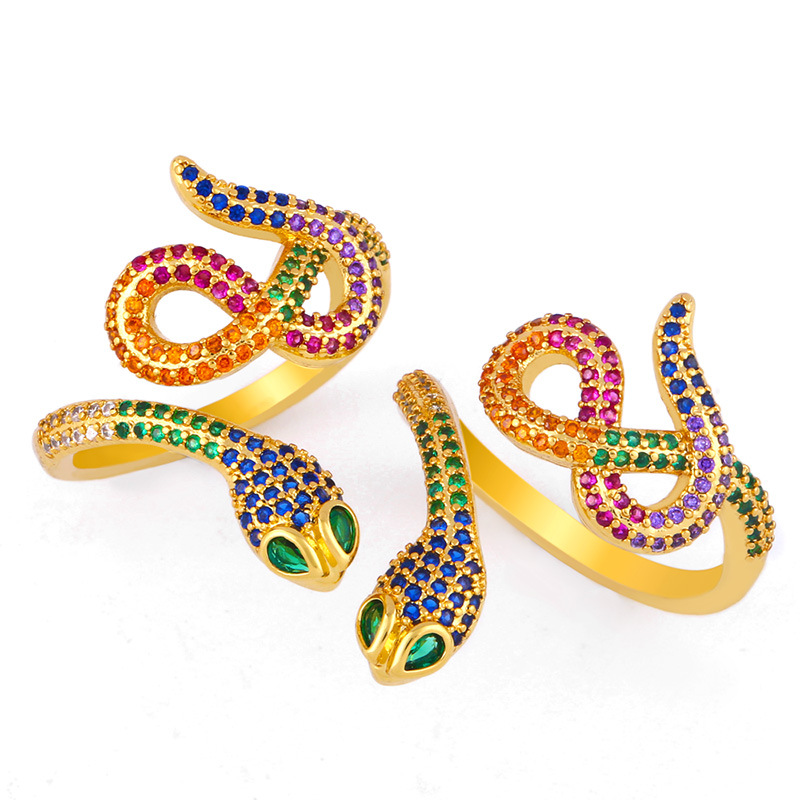 Exquisite Snake Ring Gold-plated Micro-set Color Zircon Ring Opening Adjustable display picture 1