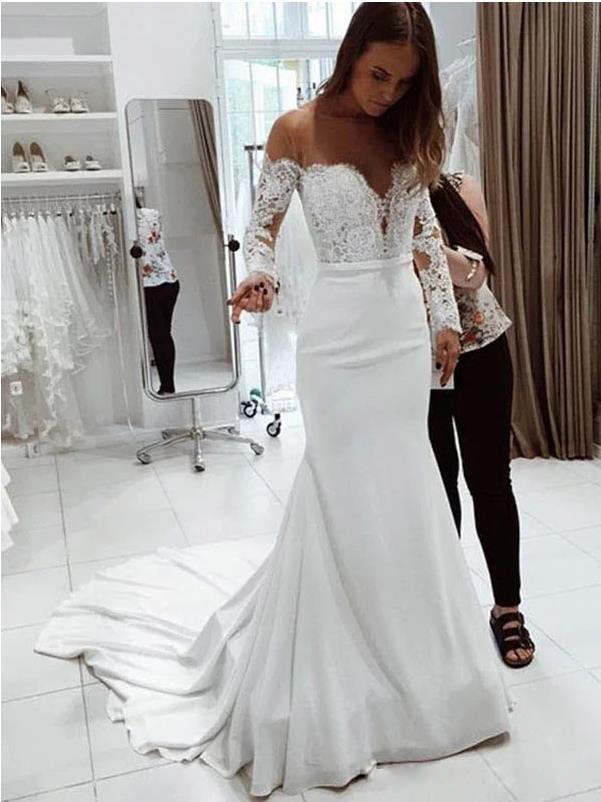 Fall 2020 new European and American women's dress Amazon off shoulder Lace Long Sleeve Dress floor sweeping wedding dress new style Lady Dress