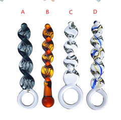 Glass adult products manufacturer's new glass thread rotating twist backcourt female and male erotic masturbation anal plug