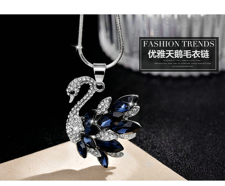 Swan, pendant, long necklace, sweater, universal accessory