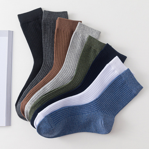 Socks Men's autumn and winter classic striped mid-calf men's socks versatile solid color cotton men's vertical striped socks